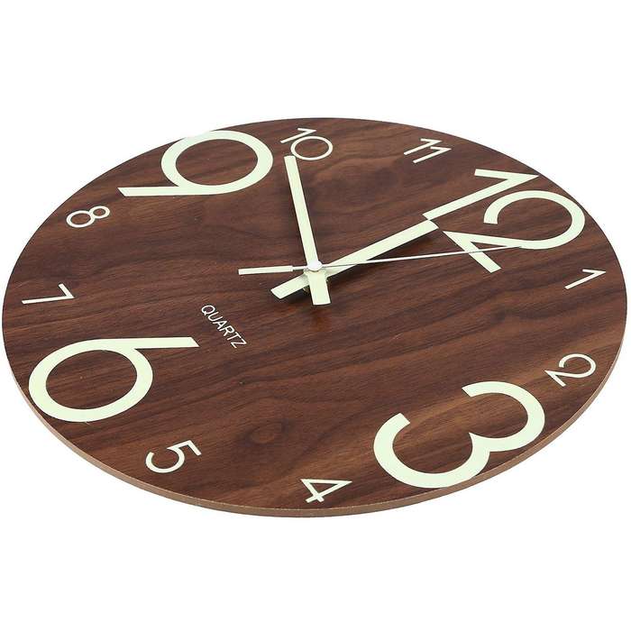 Luminous Wall Clock,12 Inch Wooden Wall Clocks(brown)