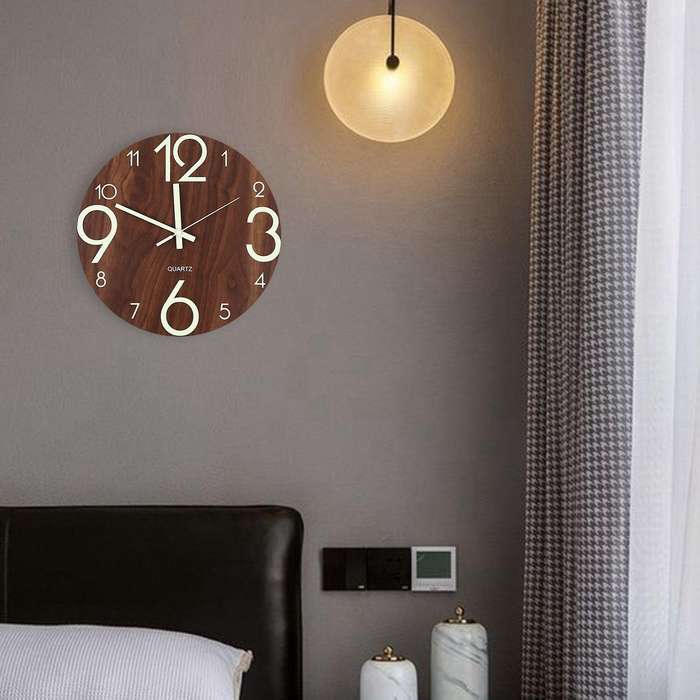 Luminous Wall Clock,12 Inch Wooden Wall Clocks(brown)