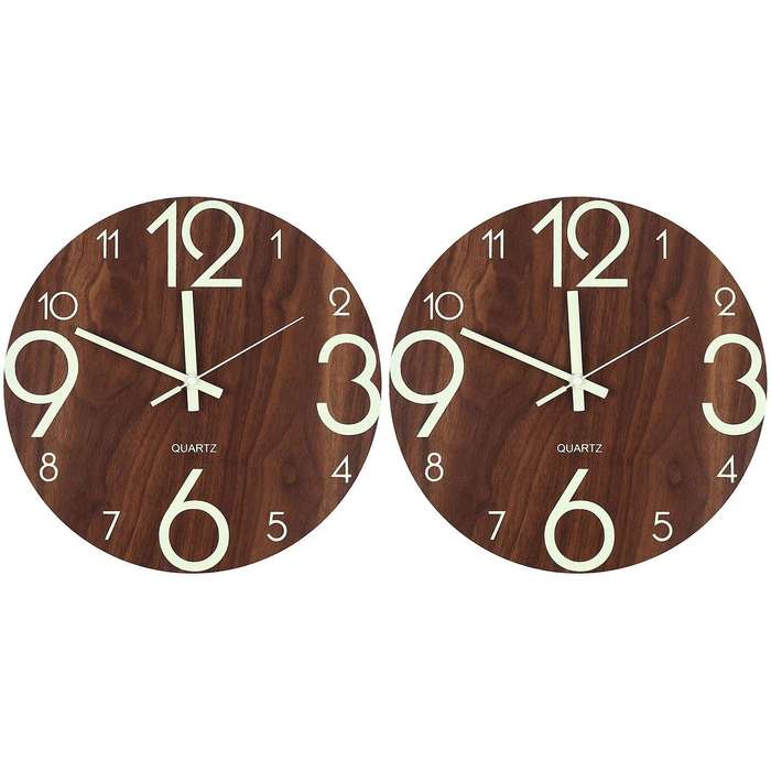 Luminous Wall Clock,12 Inch Wooden Wall Clocks(brown)