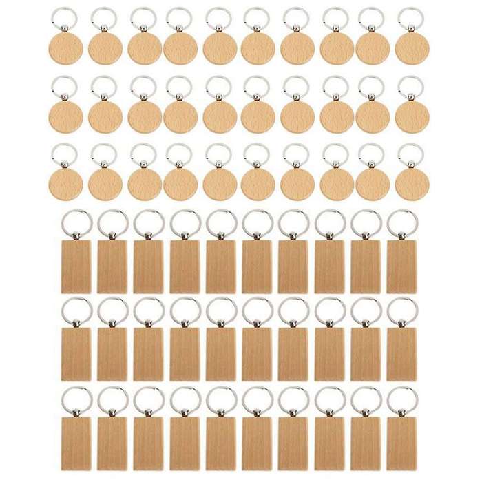 60pcs Blank Round Wooden Key Chain Diy Wood Keychains Key Tags