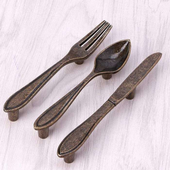 15 Pcs Spoon Fork Kitchen Cabinet Closet Drawer Pull Handles Bronze