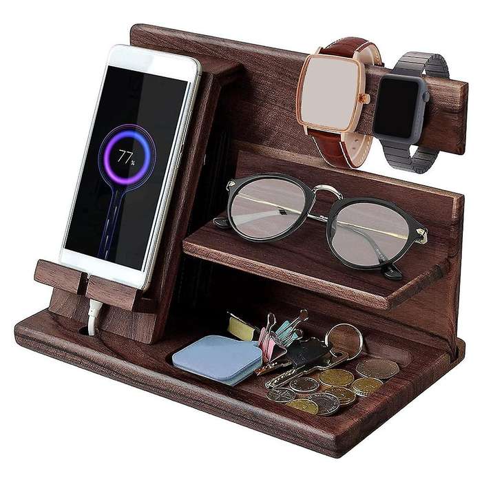 Gadgets for Bedside Organiser Stand Wooden Phone Charging Tray Key