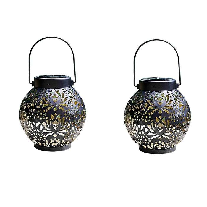 Set Of 2 Solar Lantern Outdoor Hanging Decorative Light (black)
