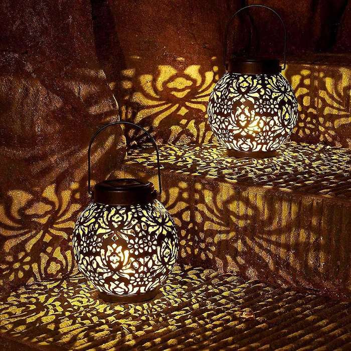 Set Of 2 Solar Lantern Outdoor Hanging Decorative Light (black)