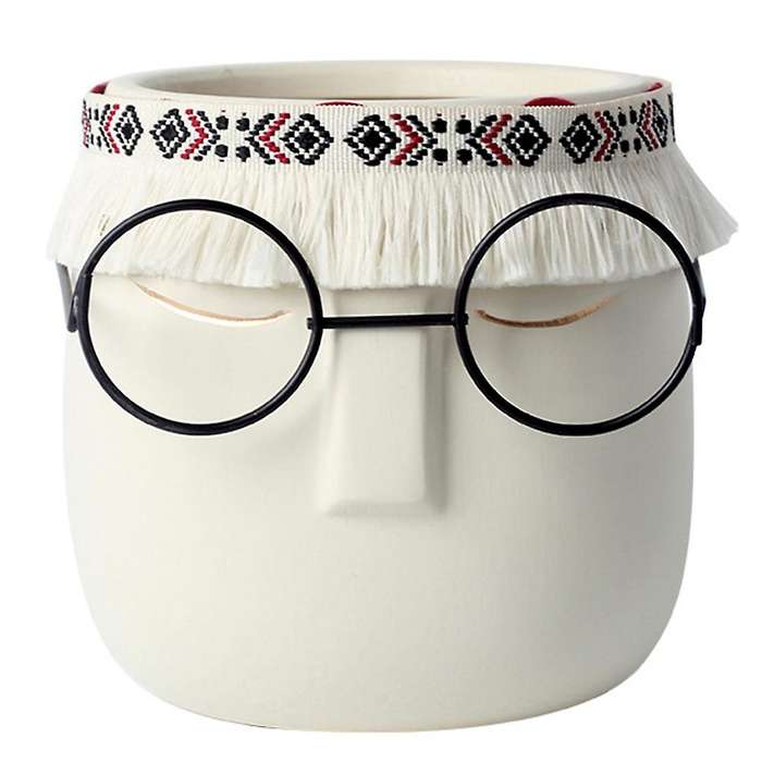 Ceramic Face Head Flower Pot Vase Cactus Plant Potted B
