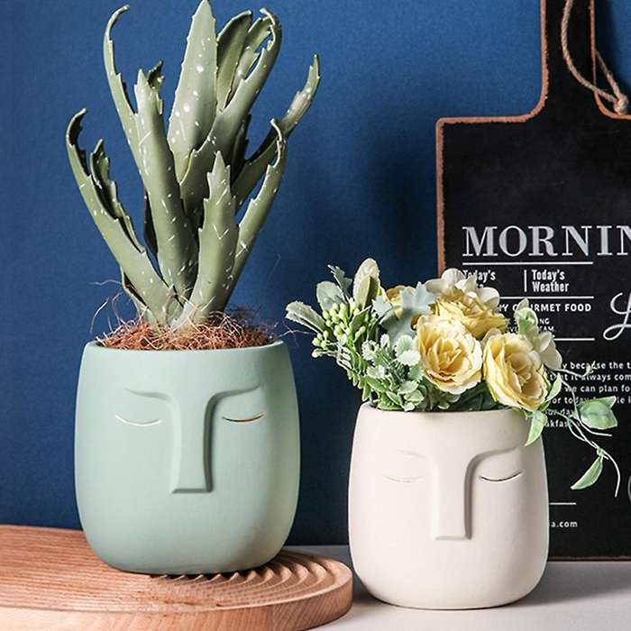 Ceramic Face Head Flower Pot Vase Cactus Plant Potted B