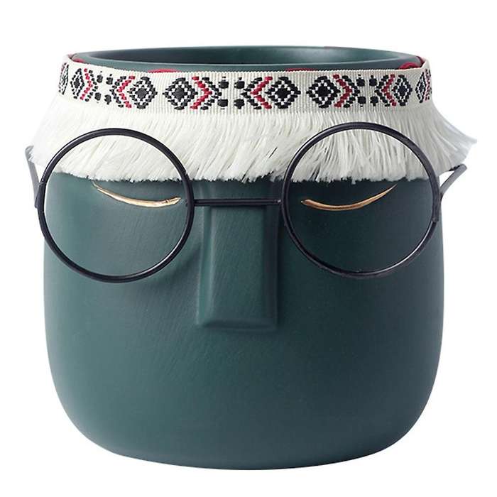 Ceramic Face Head Flower Pot Vase Cactus Plant Potted D