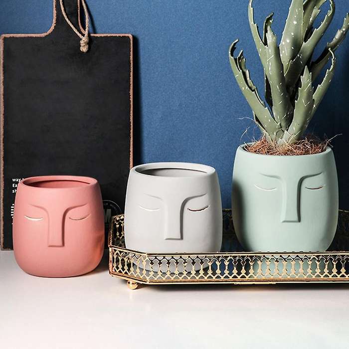 Ceramic Face Head Flower Pot Vase Cactus Plant Potted E