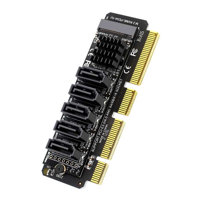 Pci-e to Sata Adapter Card 5 Ports for Pci-e X4 Pci-e X8 Pci-e X16