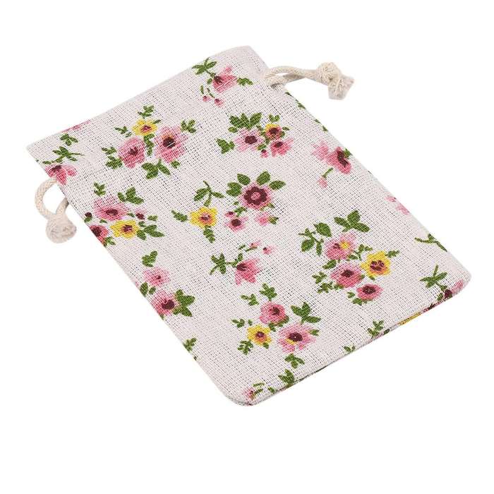 100pcs Floral Burlap Drawstring Bags,linen Gift Bag 5.5 X 3.9 Inch