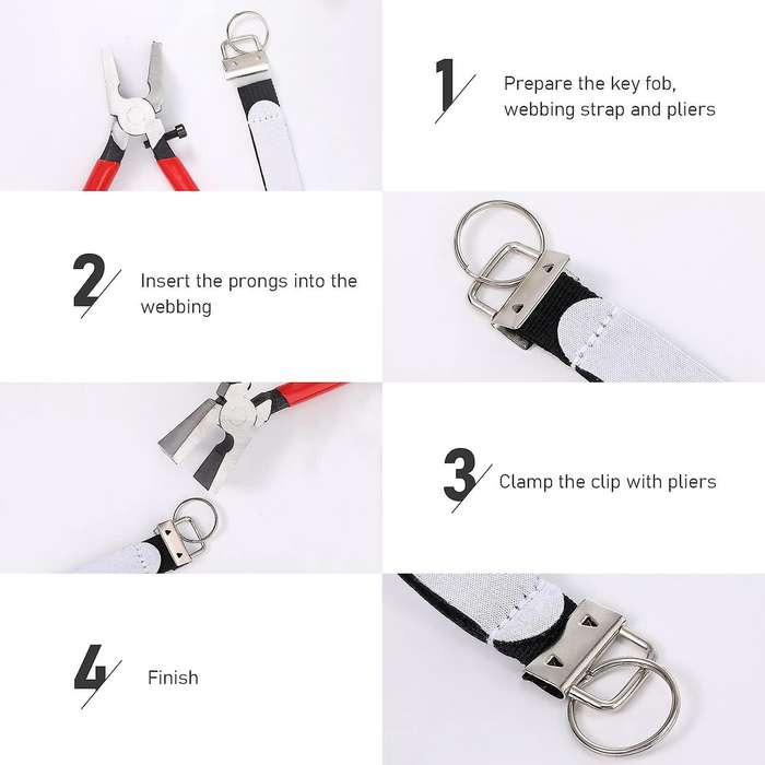 61pcs 2.5cm Key Fob Keychain Hardware with Pliers Tool Set Silver