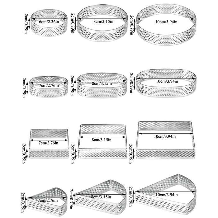 12pcs Stainless Steel Perforated Tart Rings, Porous Cake Mousse Molds