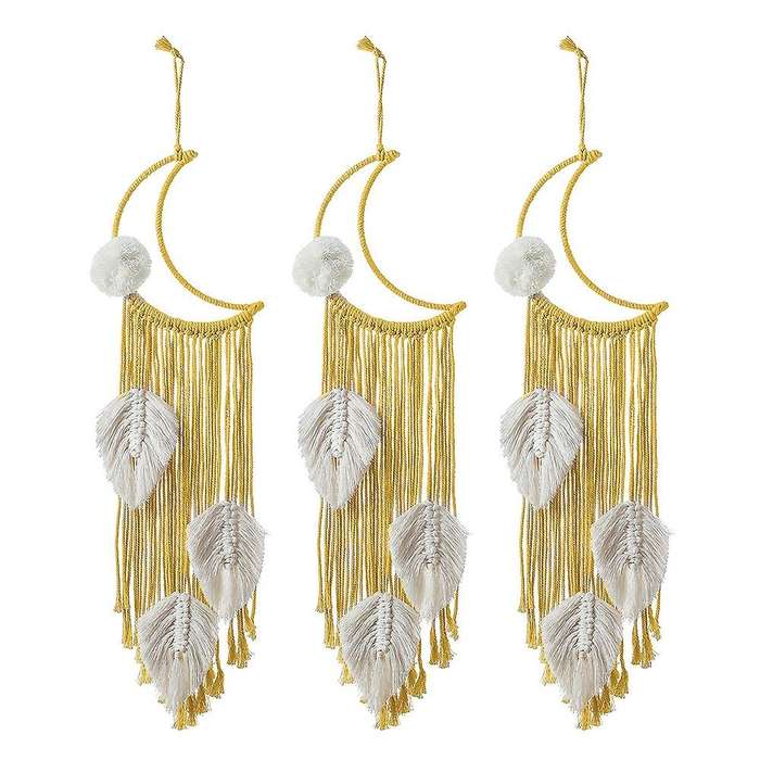 3 Pack Boho Moon Macrame Wall Hanging Leaves Woven Tapestry Dream