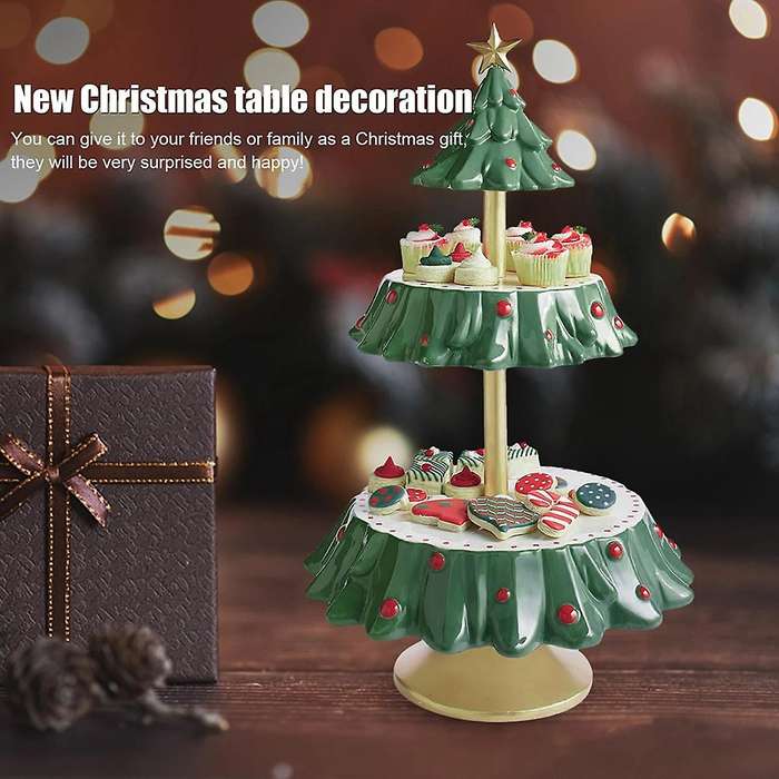Christmas Snack Stand Resin Food Serving Tray Cupcake Holder Bowl C