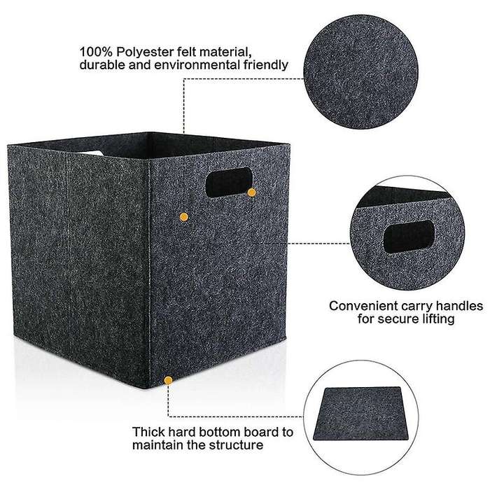 Foldable Storage Squares 4 Pack, Square Storage Bins Dark Grey
