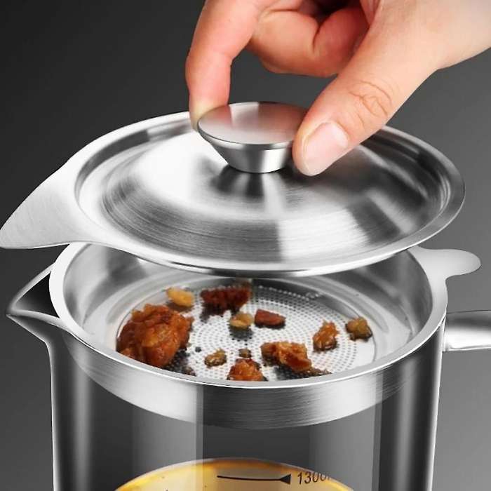 Transparent Glass Oil Filter Pot with Scale Kitchen Oil Separator A