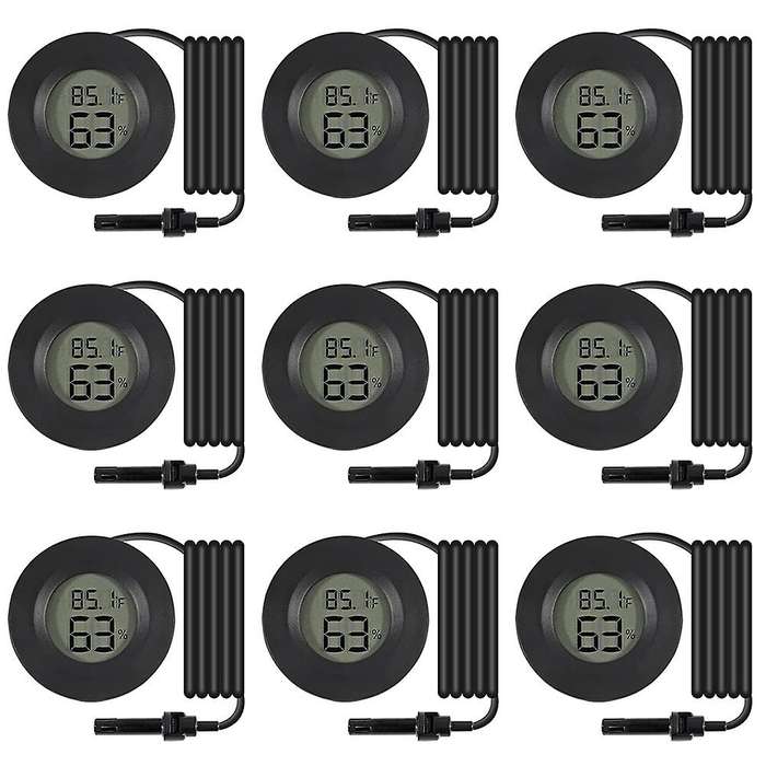 9pcs Mini Digital Hygrometer Thermometer Gauge with Probe, White