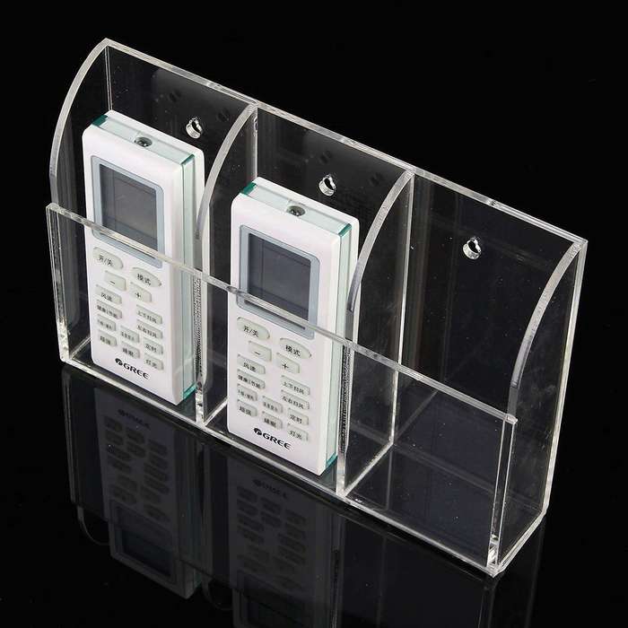 3x Clear Acrylic Remote Control Holder Wall Mount(three Compartments)