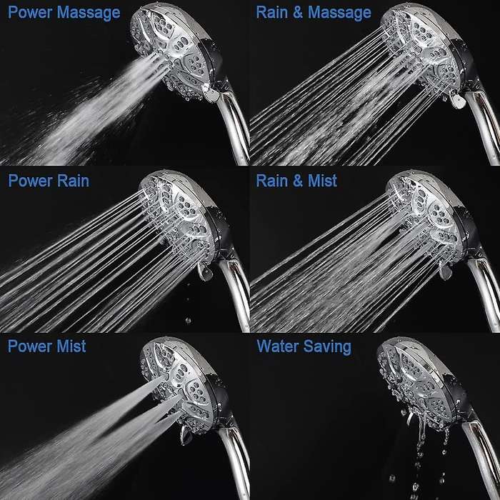 High Pressure Handheld Shower Head, 6 Spray Settings Shower Head