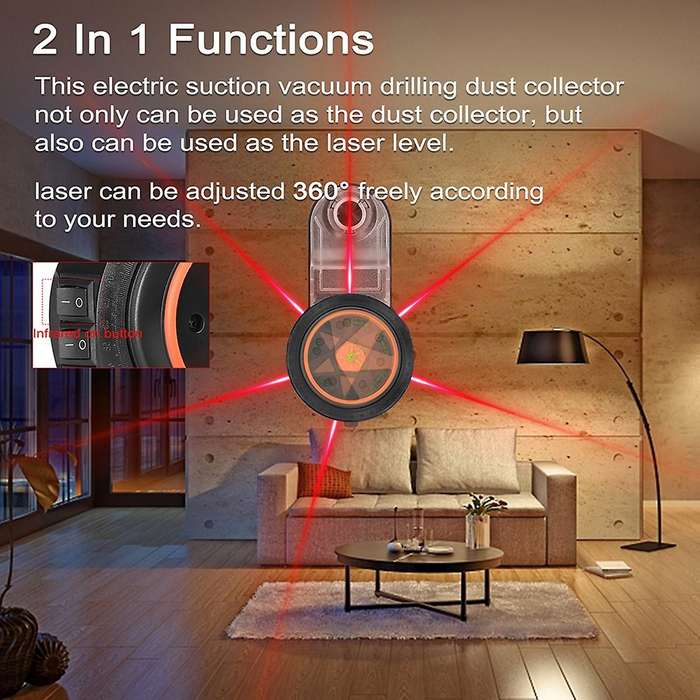 2 In 1 Wall Electric Drilling Dust Collector with 2 Horizontal Bubble