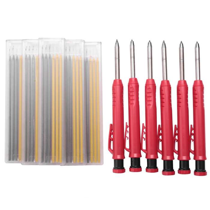 6pieces Carpenter Pencils with 36 Refill Leads for Carpenters Drawing