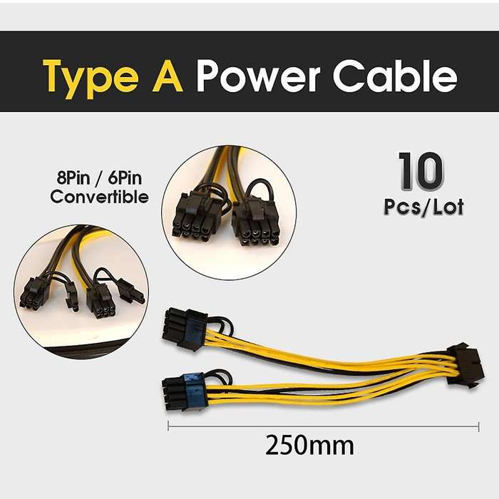 10 Pcs 8 Pin Pci-e to 8 Pin (6+2) (female to Male) for Graphics Card