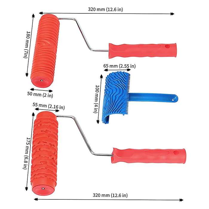 3 Pcs 7 Inch Wood Graining Painting Tool Set for Wall Decoration