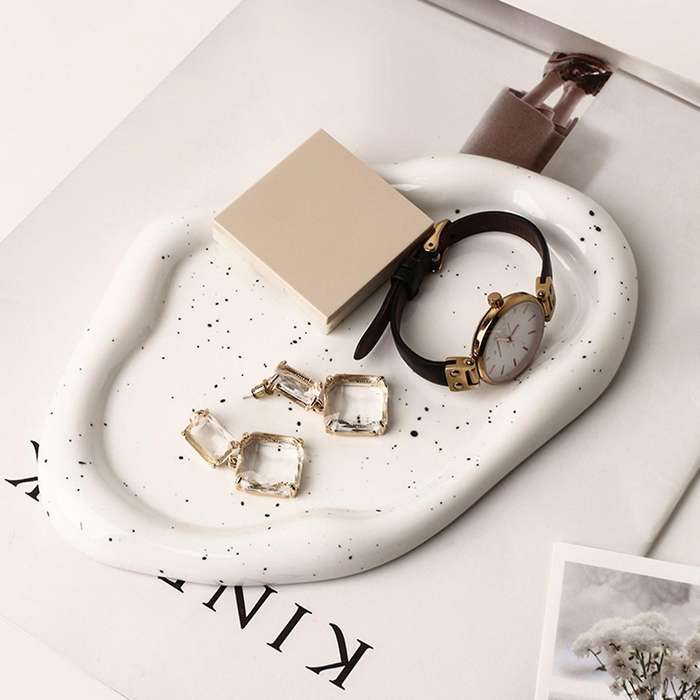 Modern Ceramic Silver Plated Plate Desktop Decoration White A