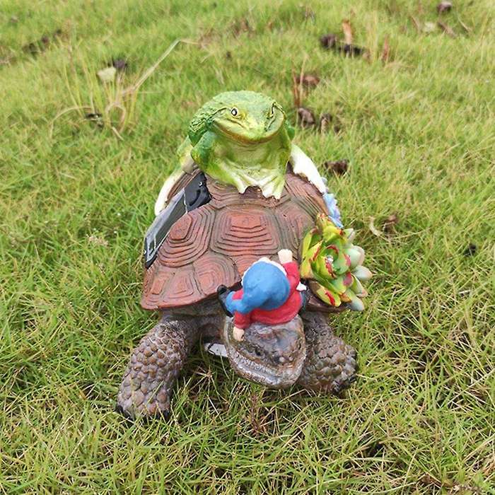 Frog Gnome Garden Statue with Solar Light, for Outdoor Decoration