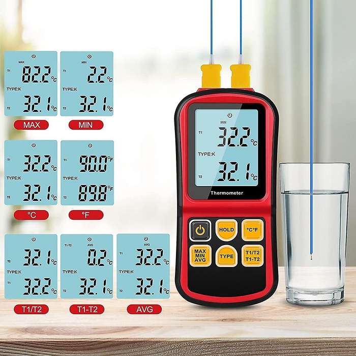 Professional Temperature Meter Measure Tool with 2pcs Thermocouple
