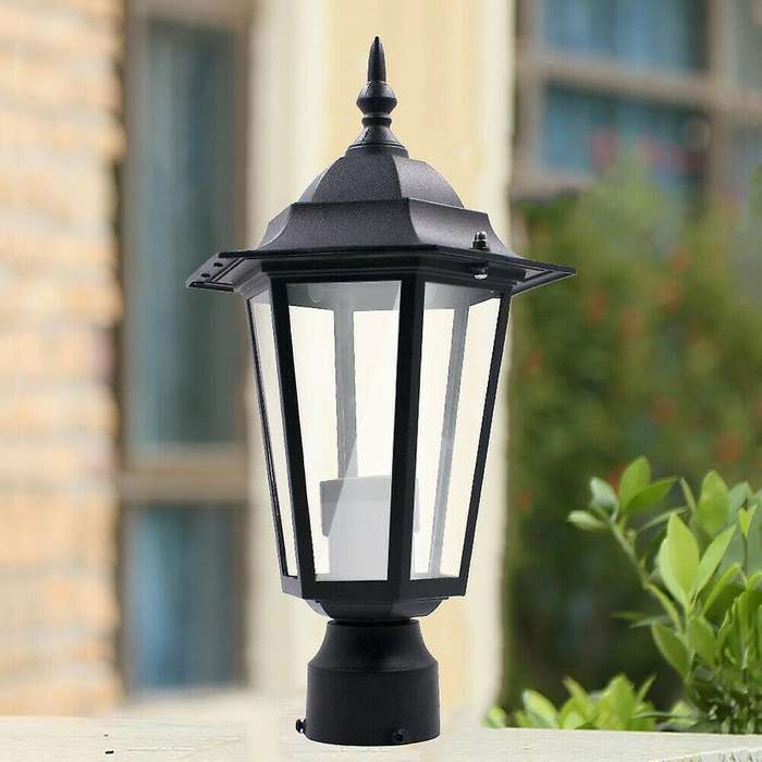 Post Pole Light Outdoor Garden Patio Driveway Yard Lantern Lamp Black
