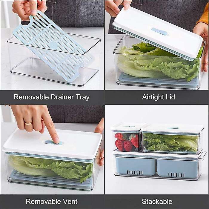 Stackable Produce Saver, Organizer/storage Containers Set Of 3(blue)