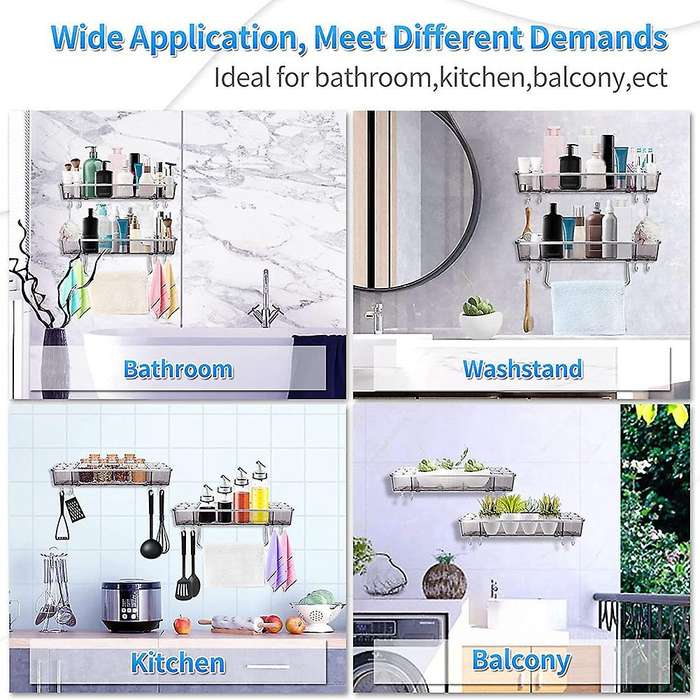 Shower Caddy Shelf with Dividers, Wall Mounted Storage Rack 2 Pack