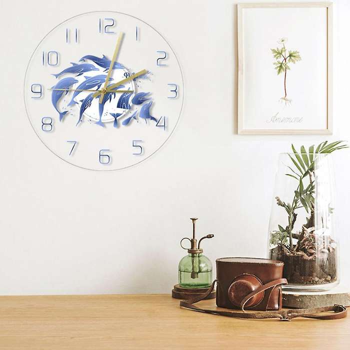 Transparent Acrylic Wall Clock Dolphin Home Color Clock Home Decor