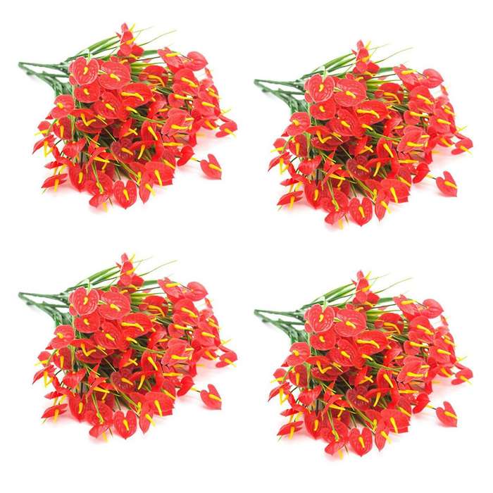16 Bunches Artificial Fake Flowers Anthurium Plants Plastic Shrubs