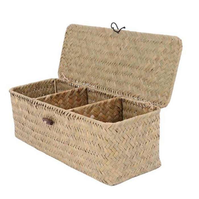 2x Toilet Paper Basket- 3 Plaid Rattan Basket- Cosmetic Basket