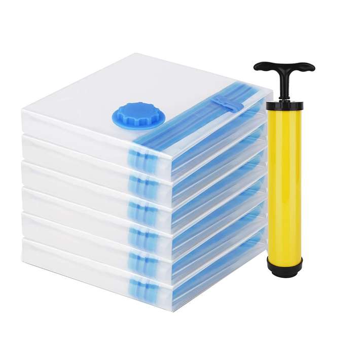 6 Pack Jumbo Reusable Space Saver Vacuum Seal Storage Bags with Pump