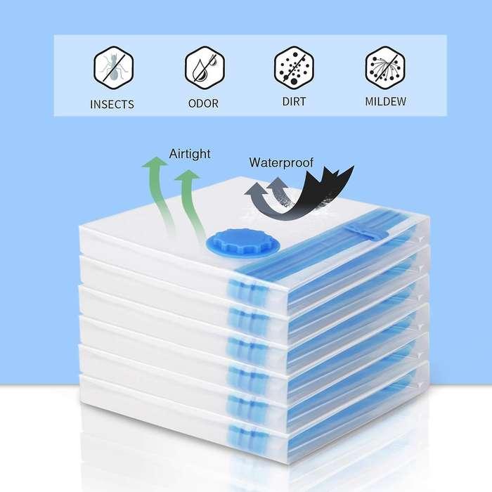 6 Pack Jumbo Reusable Space Saver Vacuum Seal Storage Bags with Pump