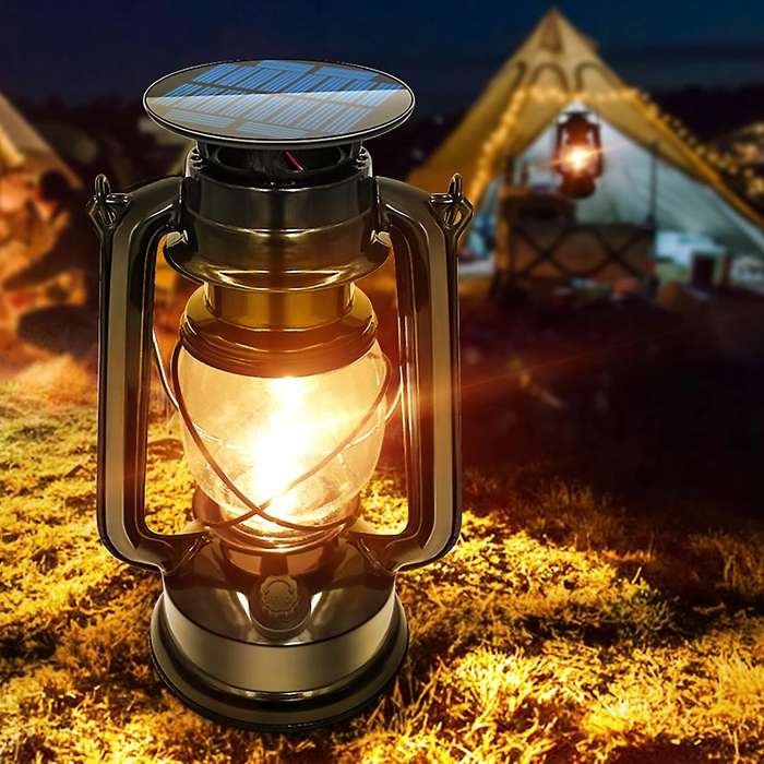 Led Vintage Solar Lantern for Garden Yard Decor Or Camping Hiking