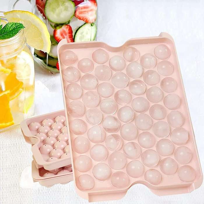 Ice Cube Tray, for Circle Ice Cube Trays(3 Ice Trays with Bin, Pink)