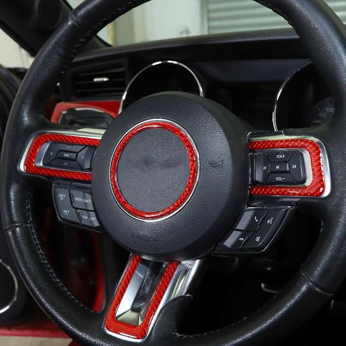 Steering Wheel Frame Trim Decor Cover for Ford 6pcs(red Carbon Fiber)
