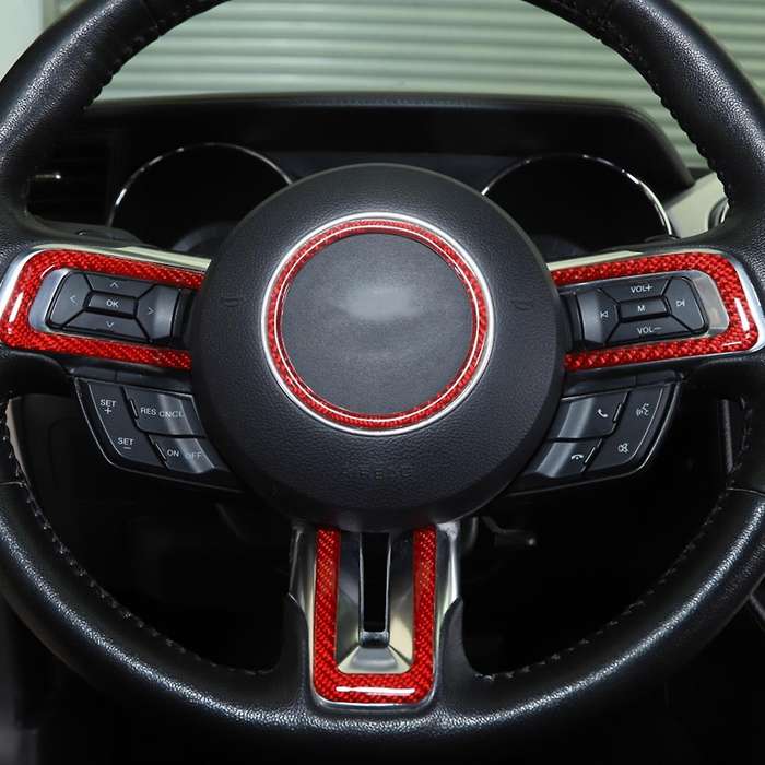 Steering Wheel Frame Trim Decor Cover for Ford 6pcs(red Carbon Fiber)