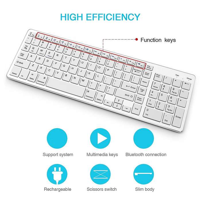 Wireless Bluetooth Keyboard for Laptop Pc Windows Ios White