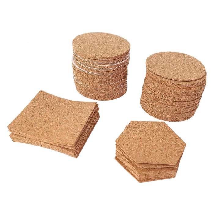 120pcs Round Hexagon Square Reusable Cork Mat, for Coasters and Diy