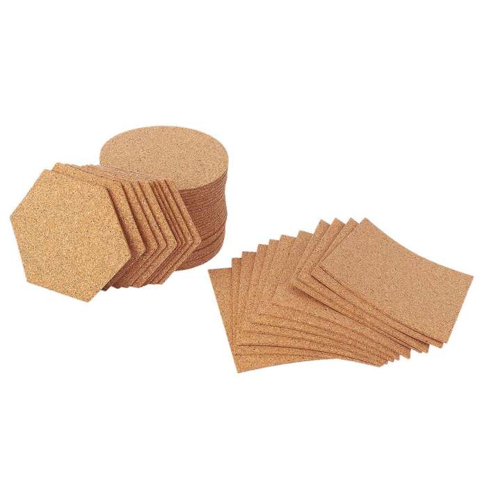 120pcs Round Hexagon Square Reusable Cork Mat, for Coasters and Diy