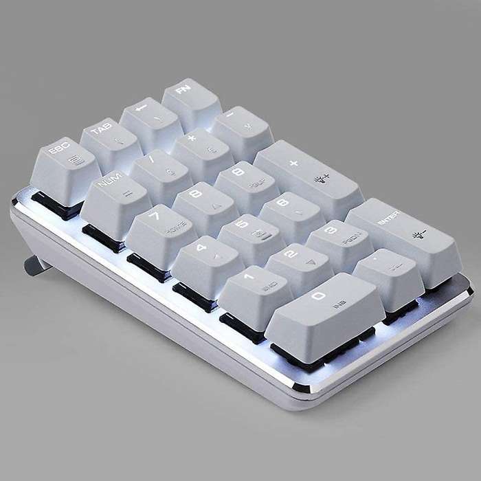 21 Keys White Backlit Mechanical Numeric Keypad with Blue Switches