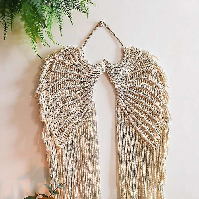 Macrame Wall Hanging Hand-woven Angel Wings Tapestry for Living Room