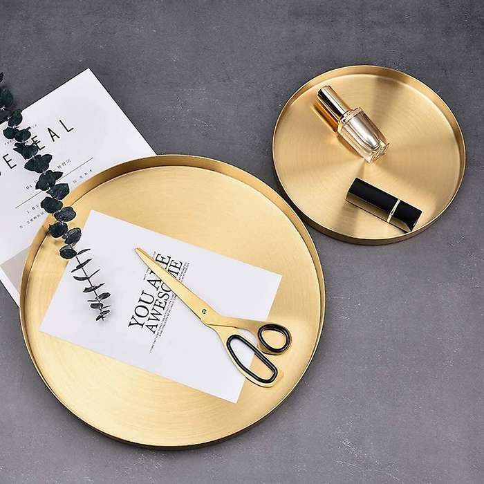 Round Gold Tray,metal Decorative Tray Makeup Tray Organizer,11.8 Inch