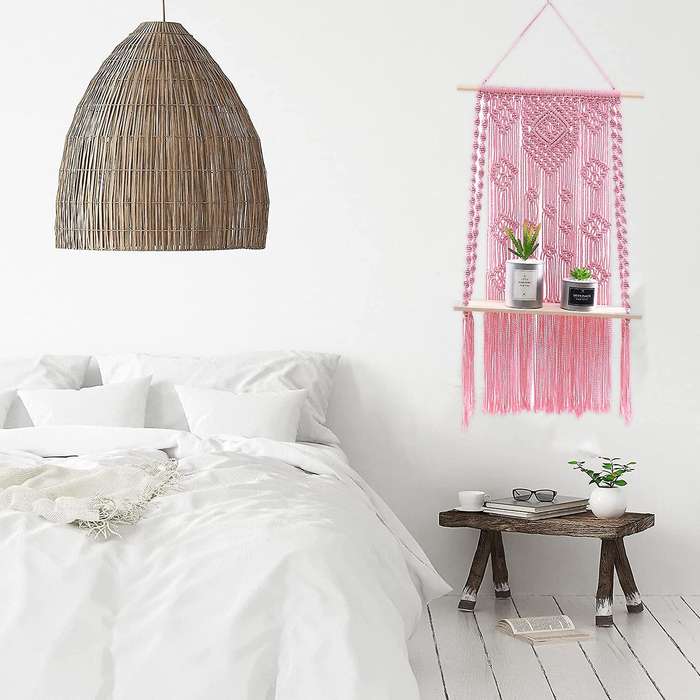 Handmade Macrame Wall Hanging Shelf, Floating Plants Hanging Shelf