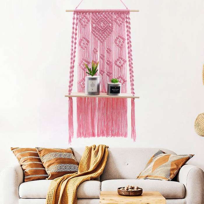 Handmade Macrame Wall Hanging Shelf, Floating Plants Hanging Shelf